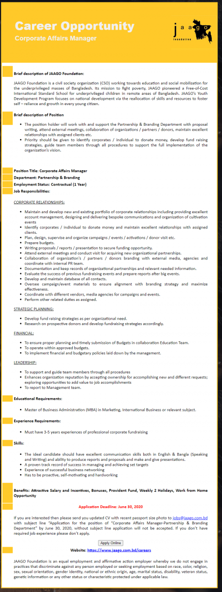 JAAGO Foundation Job Circular 2020 1 JAAGO Foundation Job Circular 2020 1